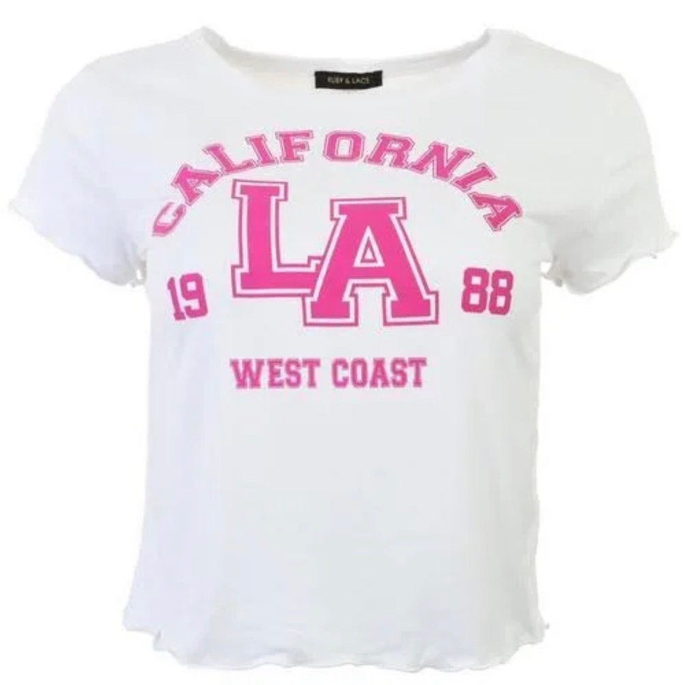 White t shirt with California LA West Coast- 1988 in hot pink